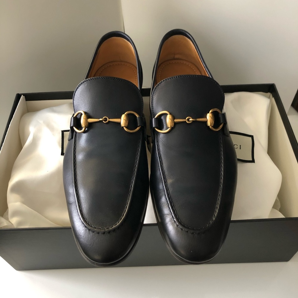 Gucci Jordaan Leather Loafer Navy Authentic